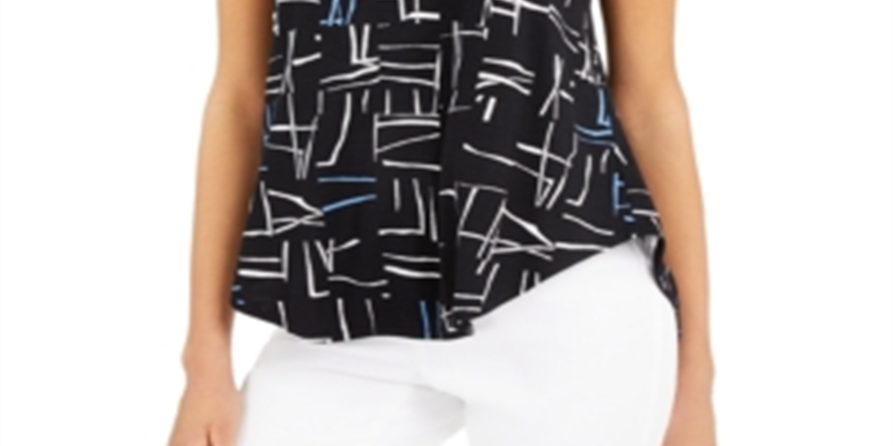 Blusa de malha feminina Alfani estampada manga curta multicolorida tamanho pequeno preta