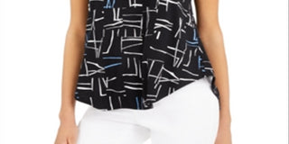 Blusa de malha feminina Alfani estampada manga curta multicolorida tamanho pequeno preta