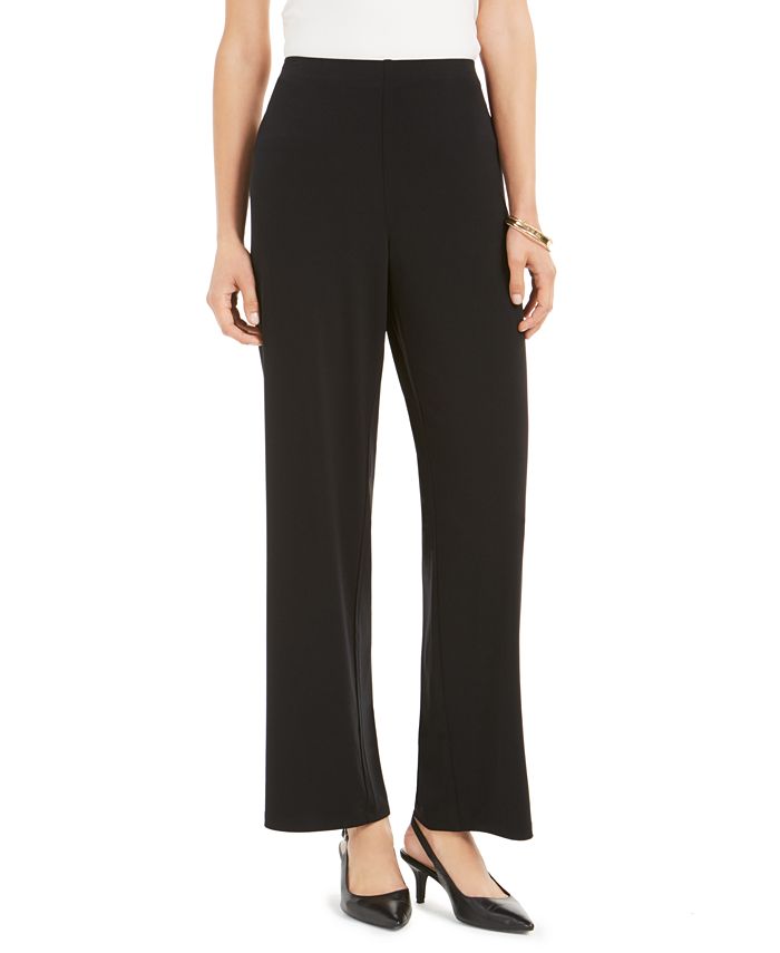 Calça Alfani Feminina Stretch Cintura Alta Perna Larga Preta Tamanho Grande