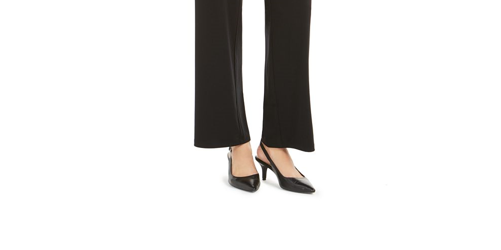 Calça Alfani Feminina Stretch Cintura Alta Perna Larga Preta Tamanho Grande
