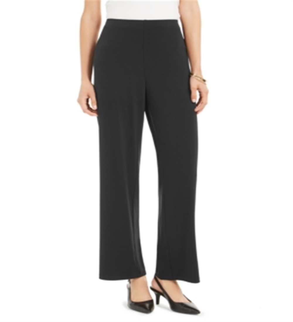 Calça Alfani Feminina Stretch Cintura Alta Perna Larga Preta Tamanho Grande