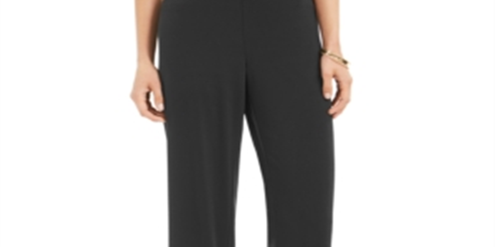 Calça Alfani Feminina Stretch Cintura Alta Perna Larga Preta Tamanho Grande