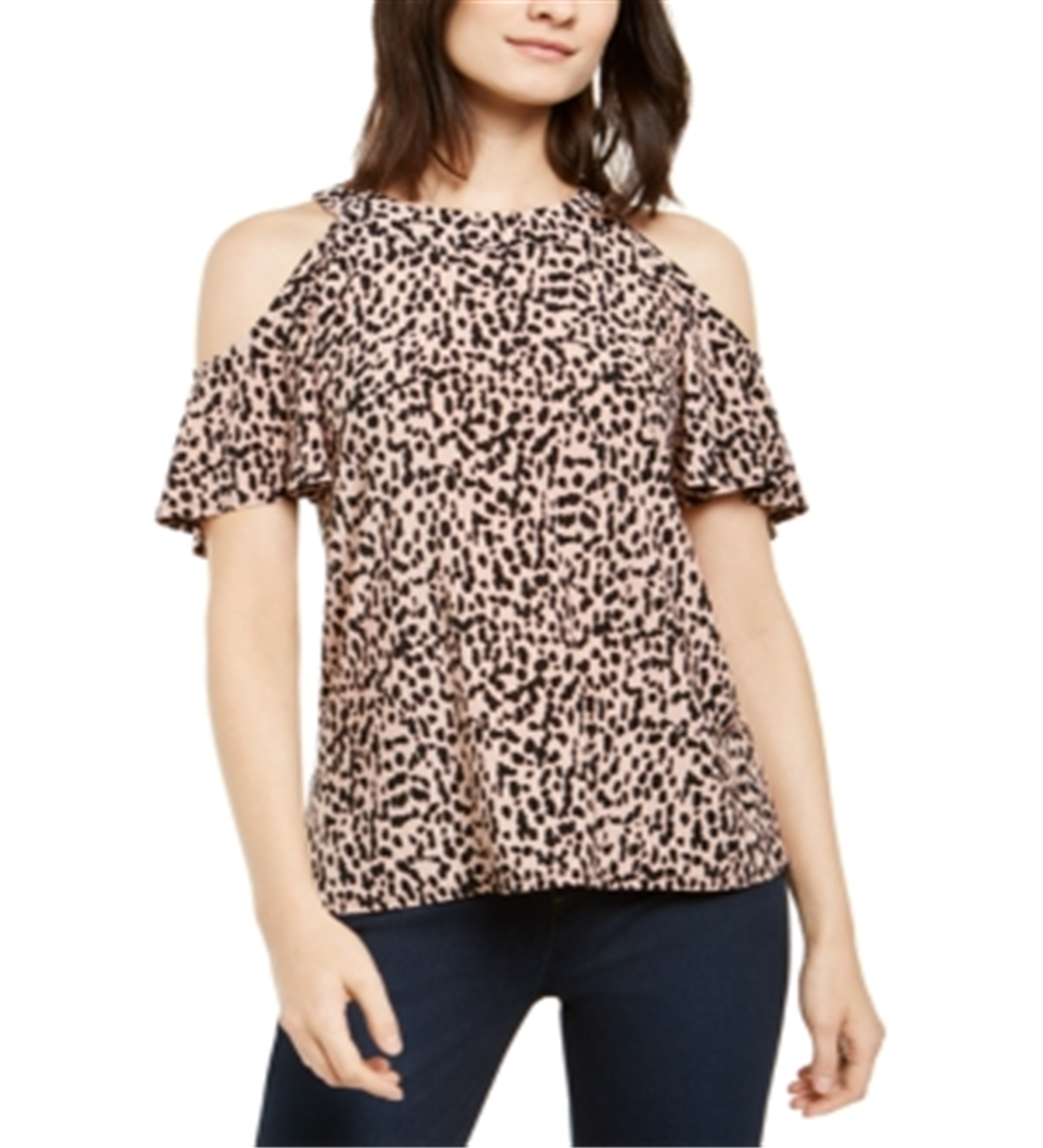 Blusa feminina com estampa de dálmata e ombros descobertos, tamanho pequeno, rosa, da INC International Concepts