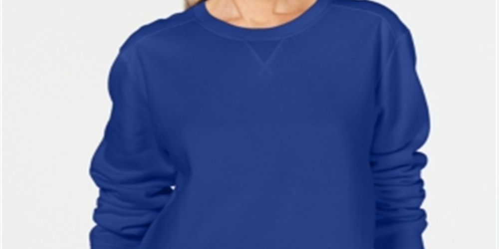 Moletom feminino Karen Scott de manga comprida e gola redonda, azul, tamanho XXG