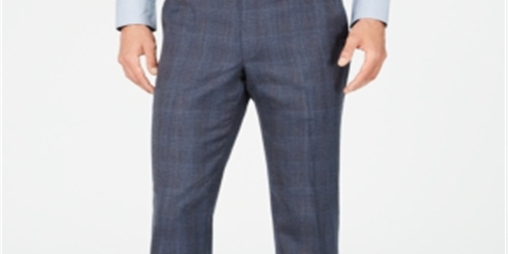 Terno masculino Michael Kors Tattersall Classic Fit, azul, tamanho 33x30