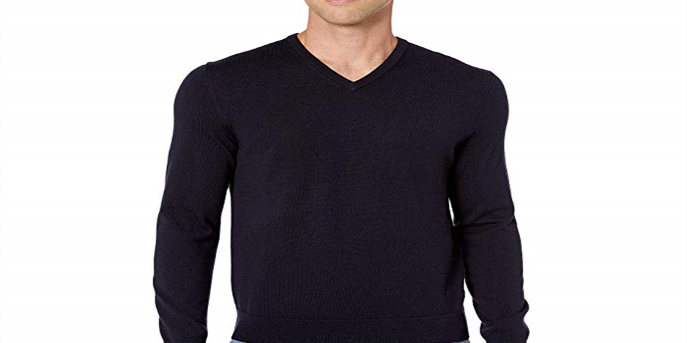 Suéter masculino Calvin Klein Merino com decote em V, preto, tamanho médio