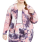 Jaqueta feminina Planet Gold com zíper frontal tie-dye rosa tamanho 2X