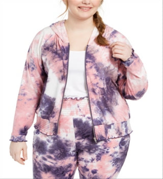 Jaqueta feminina Planet Gold com zíper frontal tie-dye rosa tamanho 2X