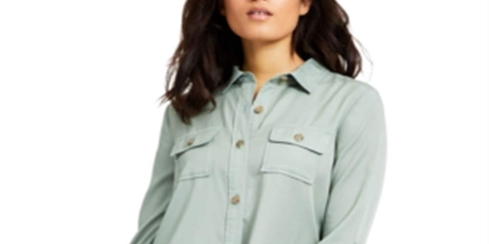 Camisa utilitária feminina Charter Club, verde, tamanho pequeno