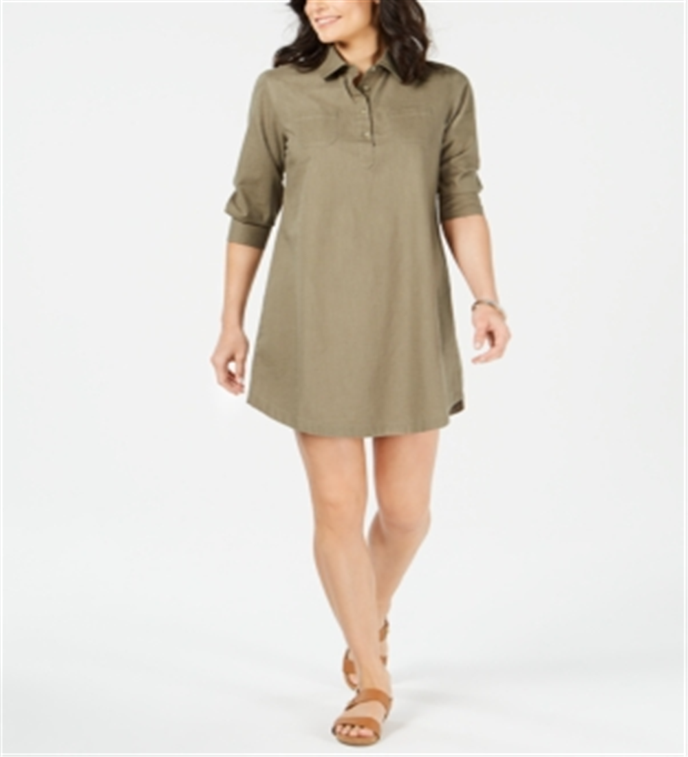 Vestido curto de algodão feminino Karen Scott, verde, tamanho pequeno