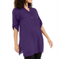 Camisa túnica imperial feminina Alfani com botões, azul escuro, tamanho grande