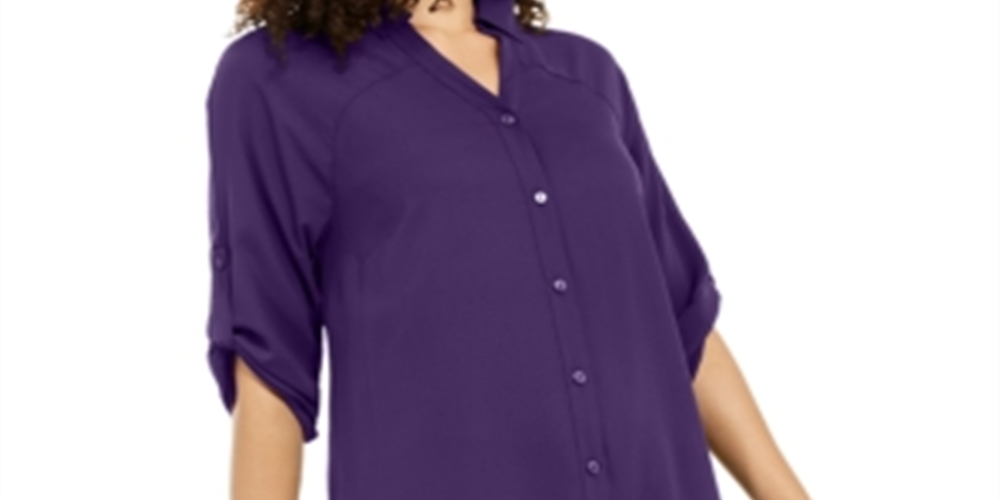 Camisa túnica imperial feminina Alfani com botões, azul escuro, tamanho grande