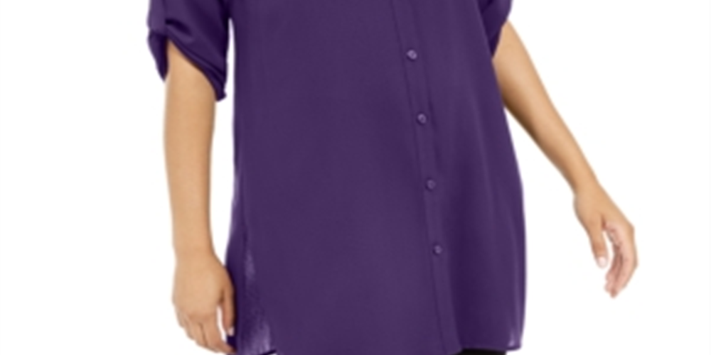 Camisa túnica imperial feminina Alfani com botões, azul escuro, tamanho grande