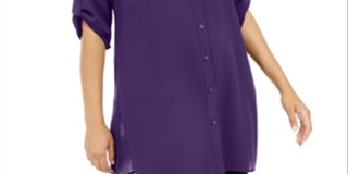 Camisa túnica imperial feminina Alfani com botões, azul escuro, tamanho grande