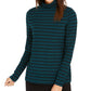 Blusa feminina listrada de gola alta Charter Club, verde, tamanho X-S