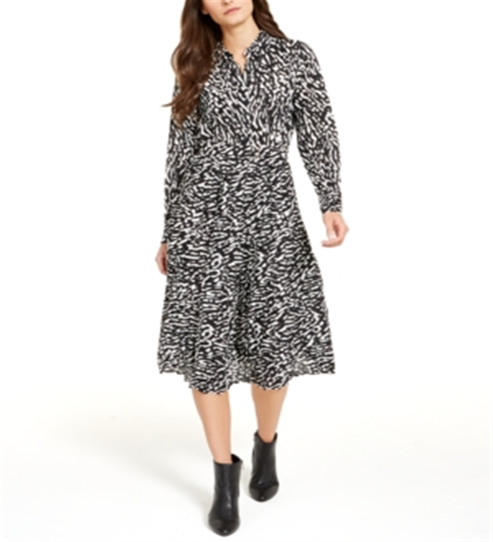 Vestido Alfani Feminino Estampado Fit &amp; Flare Preto Tamanho 8