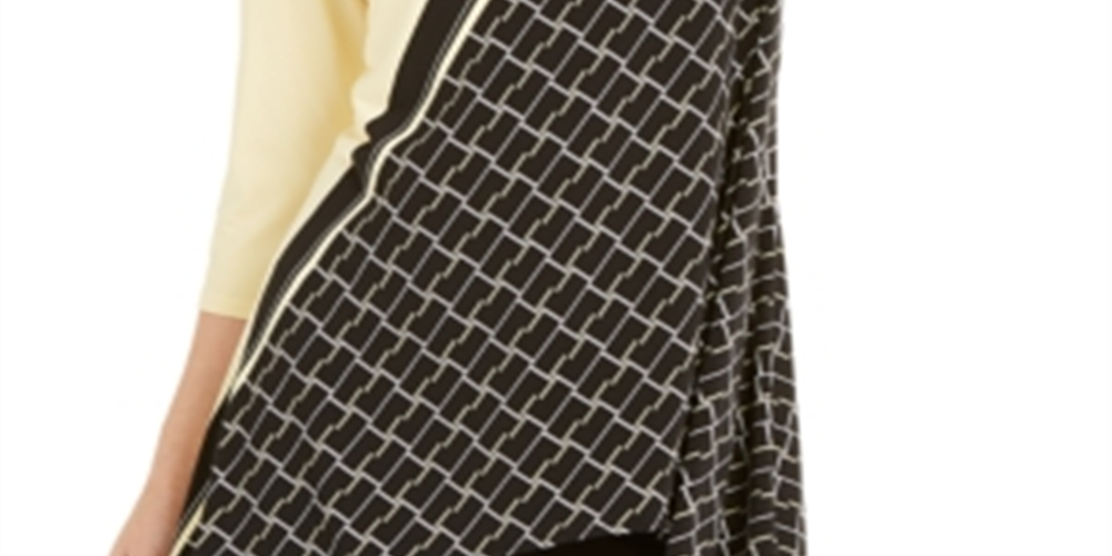 Blusa feminina Alfani com estampa de blocos de cores, manga 3/4, gola redonda, tamanho extragrande, amarela
