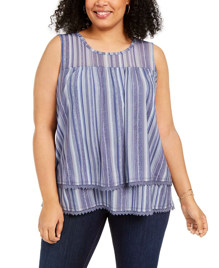 Blusa listrada plus size sem mangas estilo &amp; co feminina azul tamanho 3X