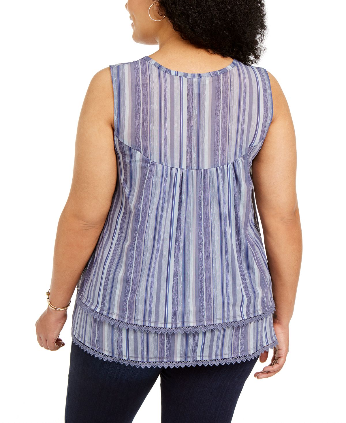 Blusa listrada plus size sem mangas estilo &amp; co feminina azul tamanho 3X