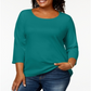 Blusa feminina Karen Scott de algodão com decote redondo, azul, tamanho 4X