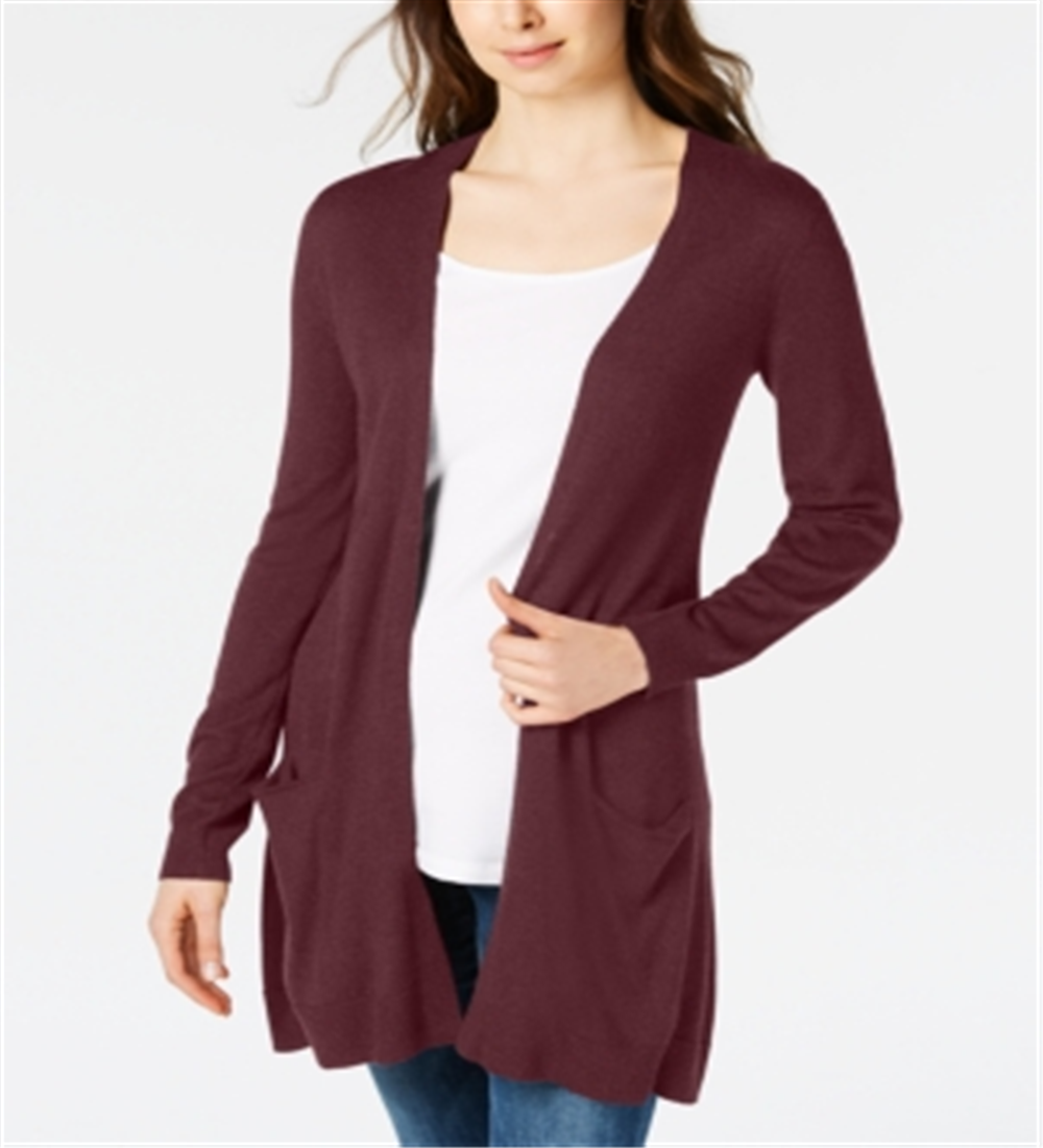 Cardigan feminino longo de malha com abertura frontal Maison Jules, cor vinho rubi, tamanho XXS