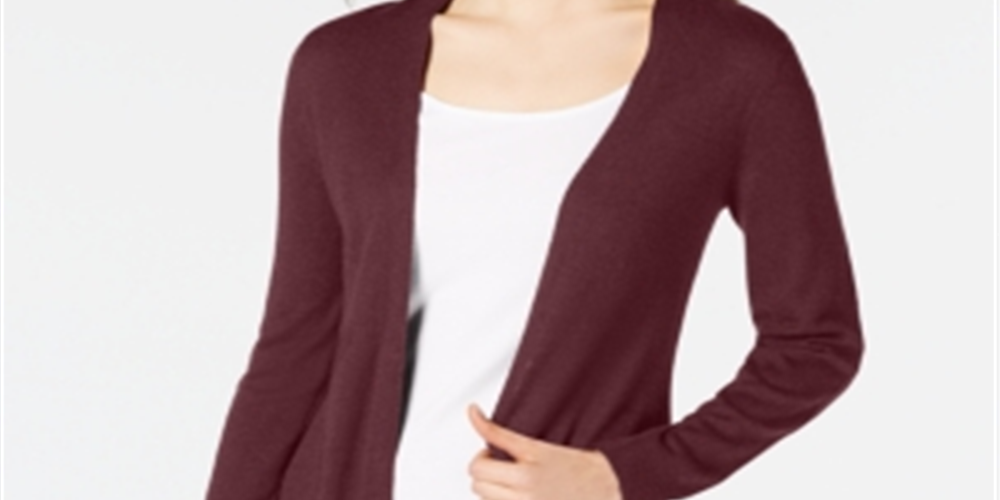 Cardigan feminino longo de malha com abertura frontal Maison Jules, cor vinho rubi, tamanho XXS