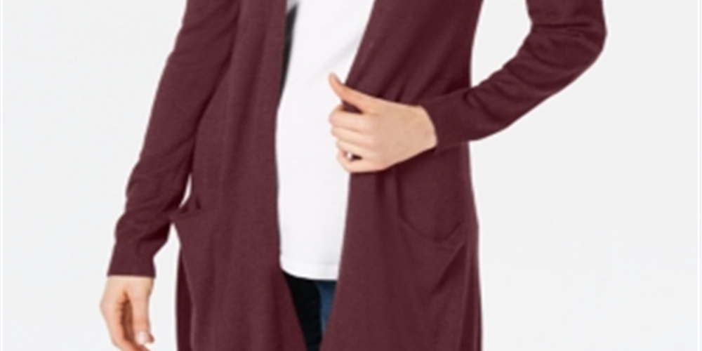 Cardigan feminino longo de malha com abertura frontal Maison Jules, cor vinho rubi, tamanho XXS