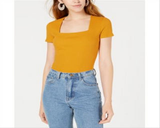 Body feminino Bar III com decote quadrado, amarelo, tamanho extragrande