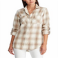 Ralph Lauren Blusa feminina xadrez com punho e gola, branca, tamanho grande