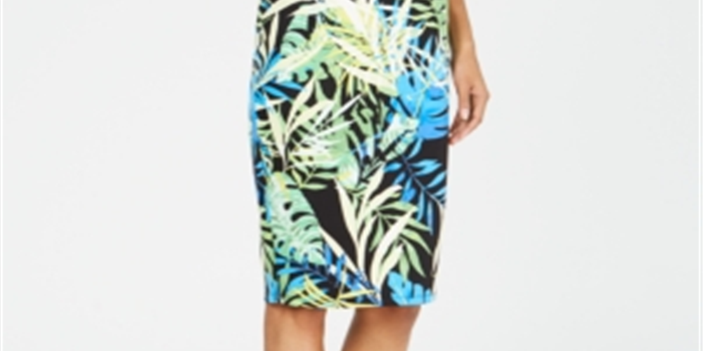 Saia lápis estampada Thalia Sodi Scuba com estampa de palmeira verde tamanho XS