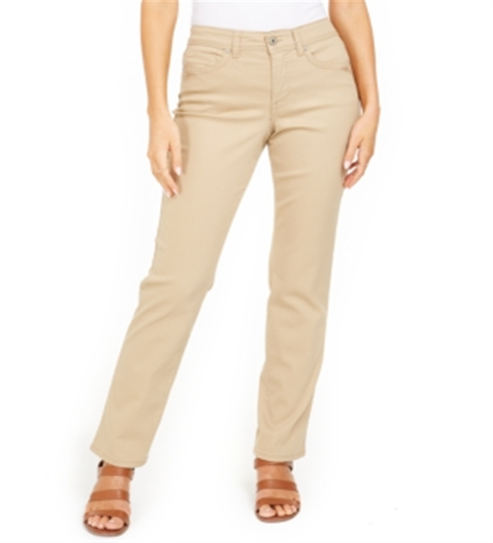 Calça jeans feminina estilo &amp; co com controle de barriga e perna reta, marrom, tamanho 4 P