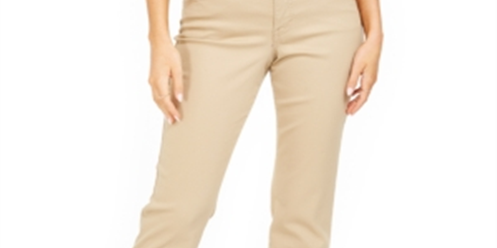 Calça jeans feminina estilo &amp; co com controle de barriga e perna reta, marrom, tamanho 4 P