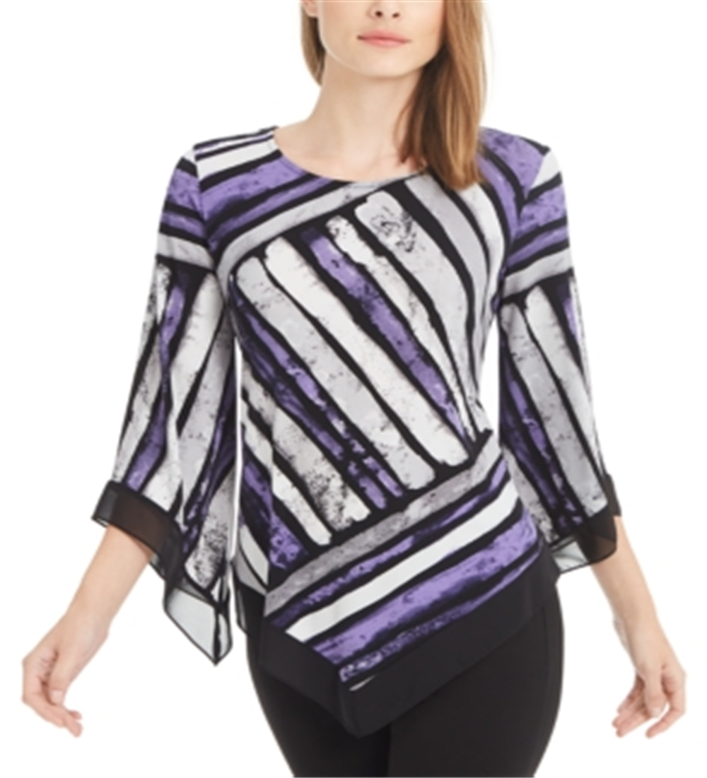 Blusa Alfani Feminina Estampada com Bainha Pontuda e Listras Roxas Tamanho XG