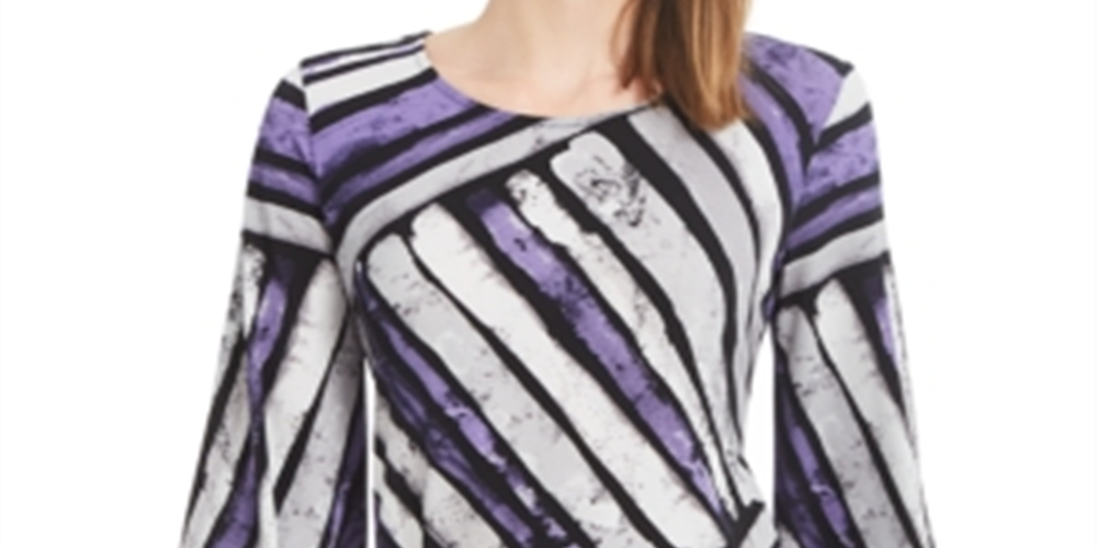Blusa Alfani Feminina Estampada com Bainha Pontuda e Listras Roxas Tamanho XG