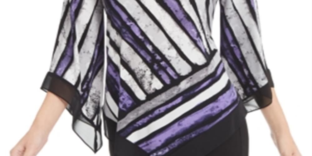Blusa Alfani Feminina Estampada com Bainha Pontuda e Listras Roxas Tamanho XG