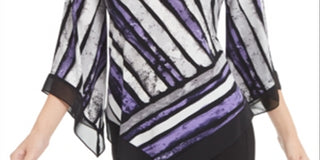 Blusa Alfani Feminina Estampada com Bainha Pontuda e Listras Roxas Tamanho XG