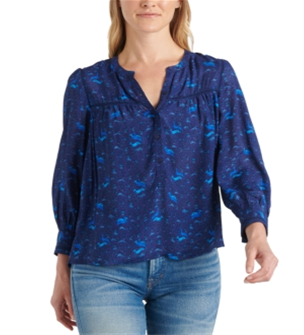 Blusa popover Sophie da Lucky Brand feminina, azul, tamanho pequeno