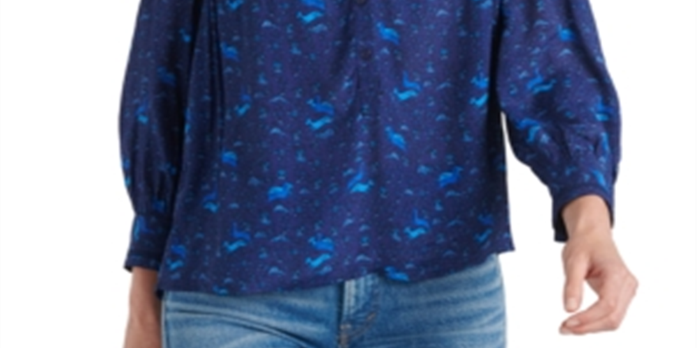 Blusa popover Sophie da Lucky Brand feminina, azul, tamanho pequeno