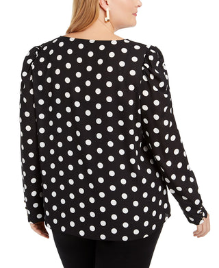 Blusa feminina Alfani Plus com bolinhas, preta, tamanho 0X