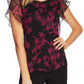 Vince Camuto Blusa feminina com decote em V e estampa floral, preta, tamanho grande