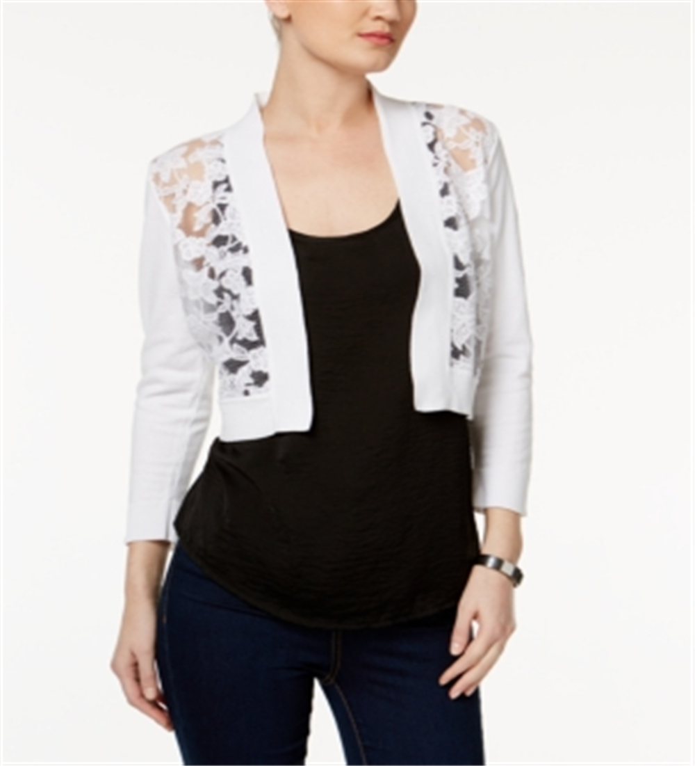 Calvin Klein Cardigan Feminino Manga Longa Aberto Crop Top Branco Tamanho PS