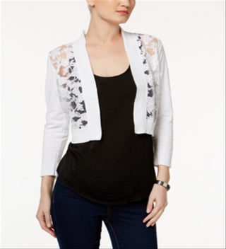 Calvin Klein Cardigan Feminino Manga Longa Aberto Crop Top Branco Tamanho PS