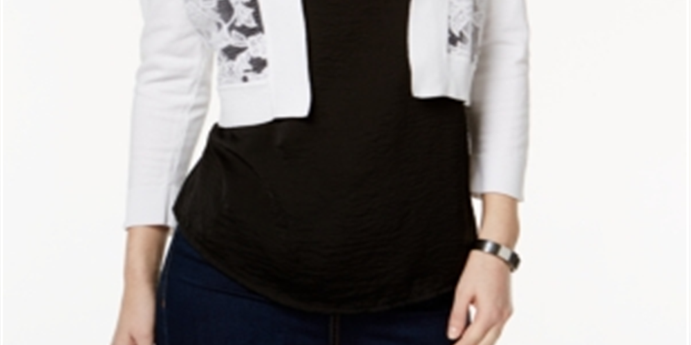 Calvin Klein Cardigan Feminino Manga Longa Aberto Crop Top Branco Tamanho PS