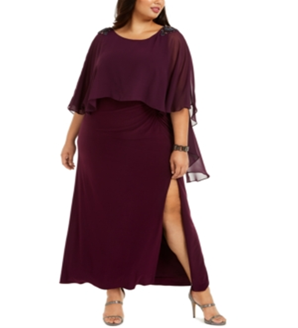 Vestido capelete de chiffon enfeitado feminino Adrianna Papell, tamanho vinho, 22W