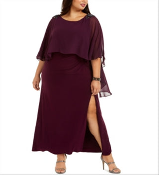 Adrianna Papell Women's Embellished Chiffon Capelet Dress Wine Size 22W
