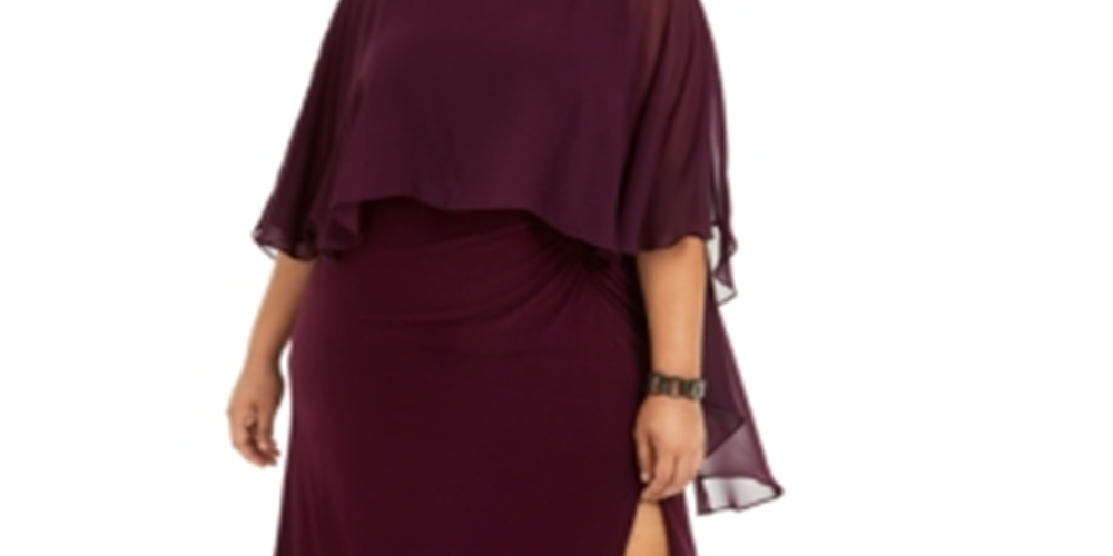 Vestido capelete de chiffon enfeitado feminino Adrianna Papell, tamanho vinho, 22W