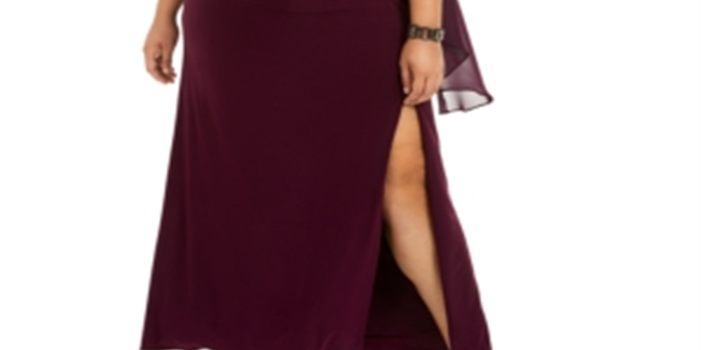 Vestido capelete de chiffon enfeitado feminino Adrianna Papell, tamanho vinho, 22W