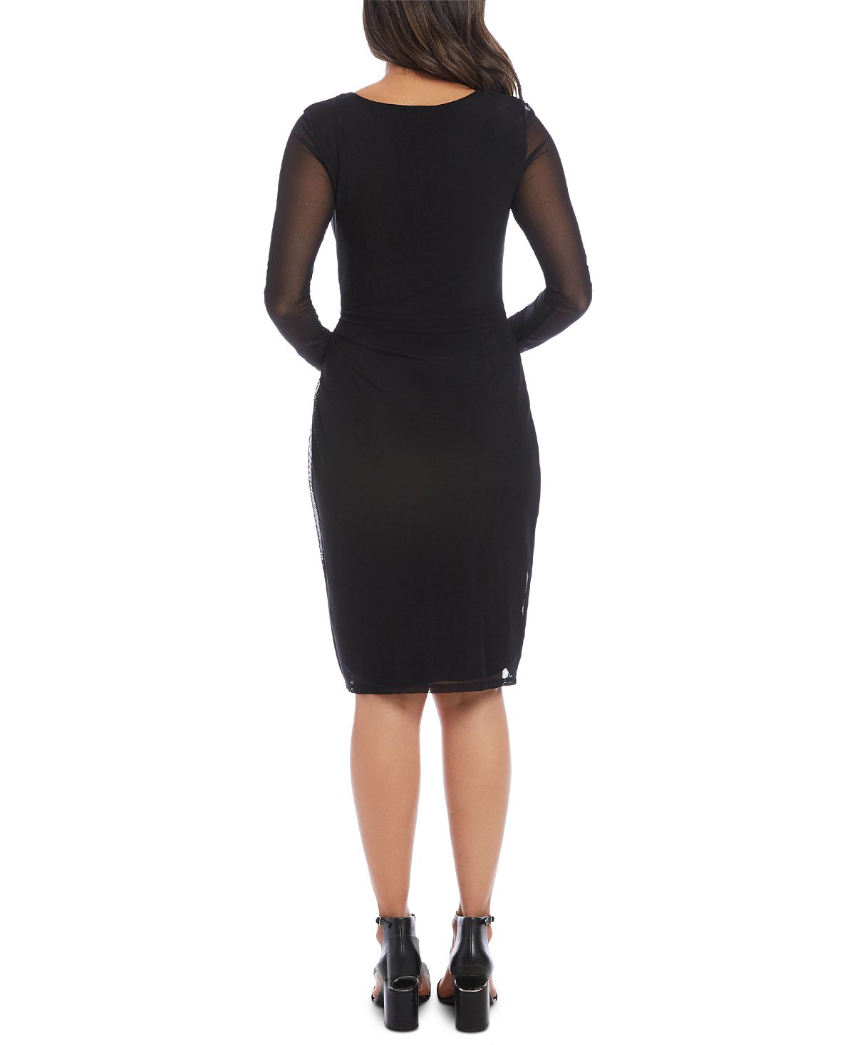 Vestido de coquetel feminino Karen Kane, manga comprida, decote redondo, comprimento até o joelho, preto, tamanho extragrande