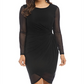 Vestido de coquetel feminino Karen Kane, manga comprida, decote redondo, comprimento até o joelho, preto, tamanho extragrande