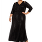 Vestido longo feminino Calvin Klein com manga 3/4, preto, tamanho 24W